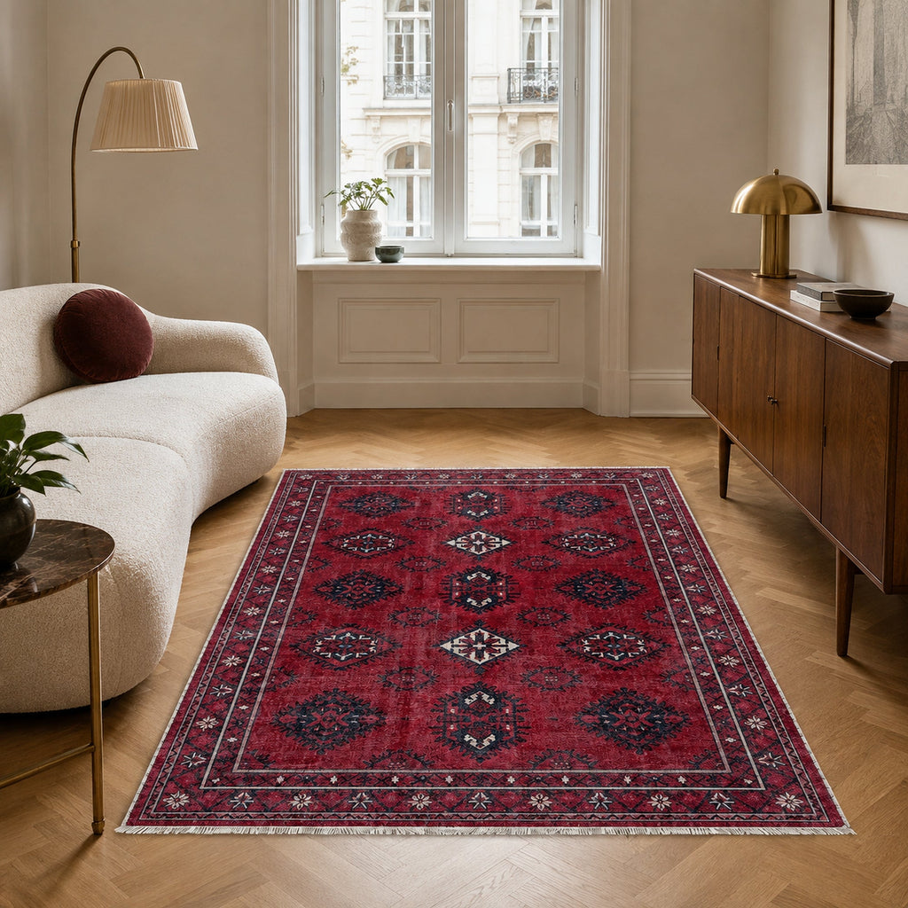 Tapis Ethnique Bordeaux Lavable Aliénor, vue 5