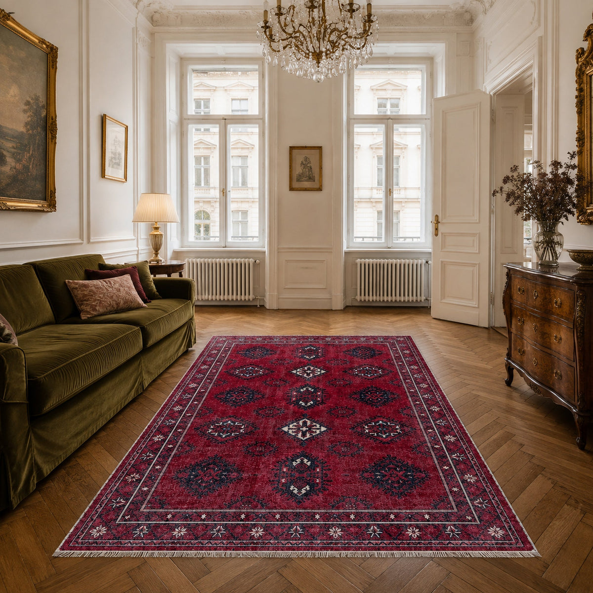 Tapis Ethnique Bordeaux Lavable Aliénor, vue 6