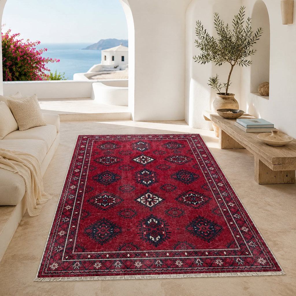 Tapis Ethnique Bordeaux Lavable Aliénor, vue 7