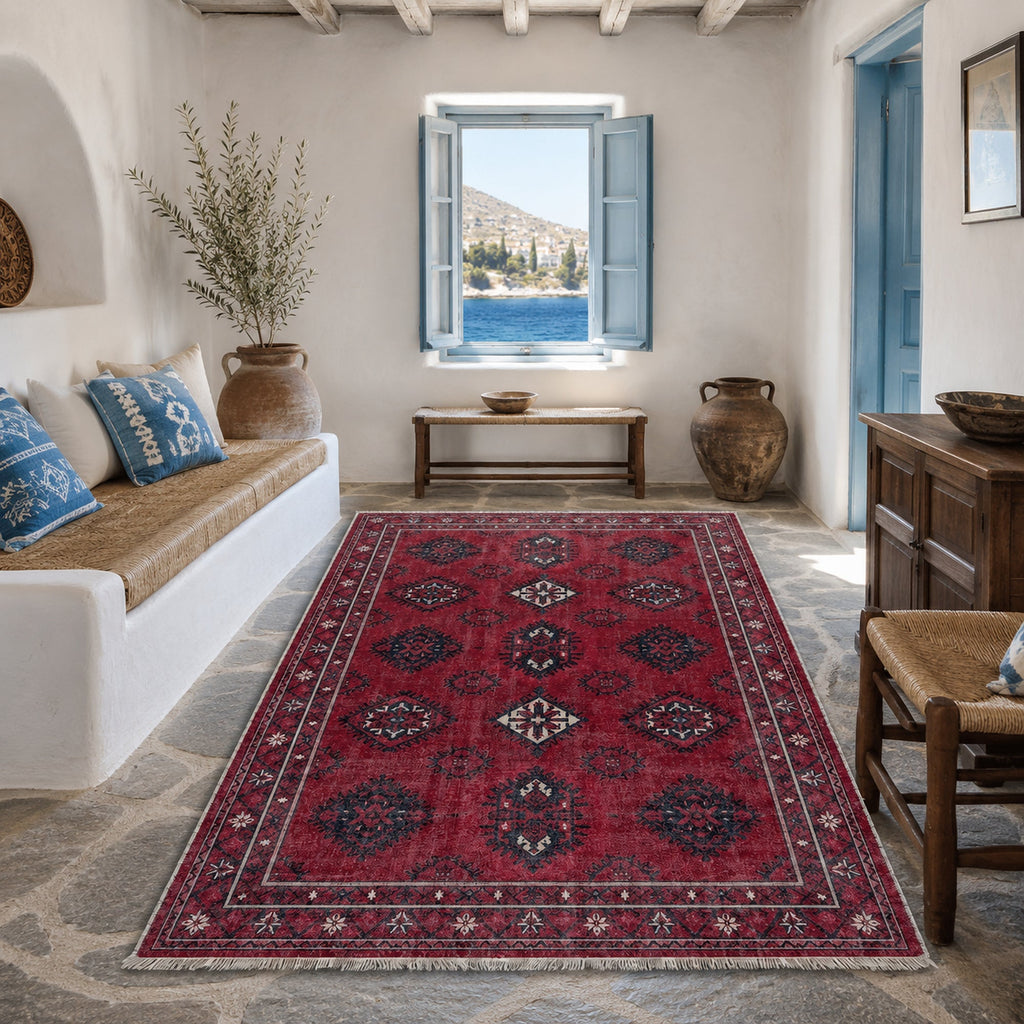 Tapis Ethnique Bordeaux Lavable Aliénor, vue 8