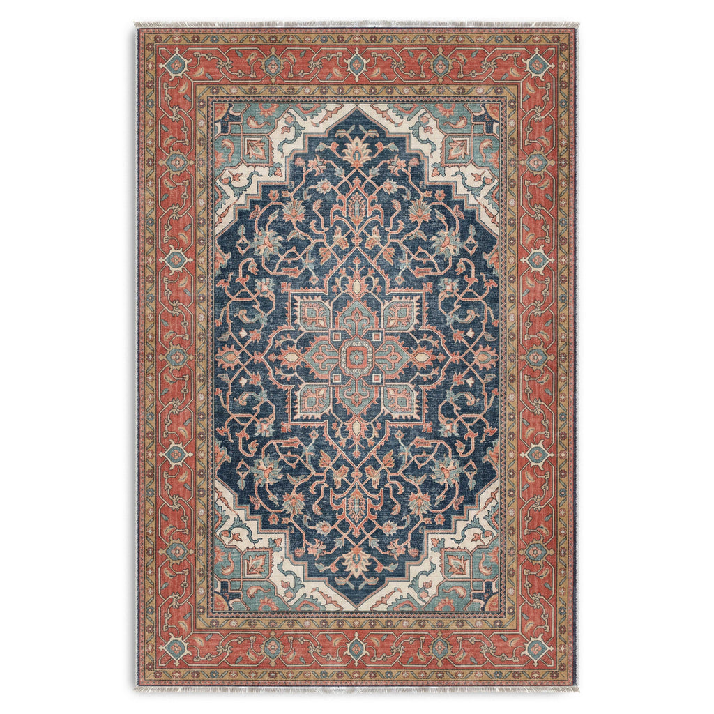 Tapis Classique Vintage Bleu Marine Lavable Dana, vue 10