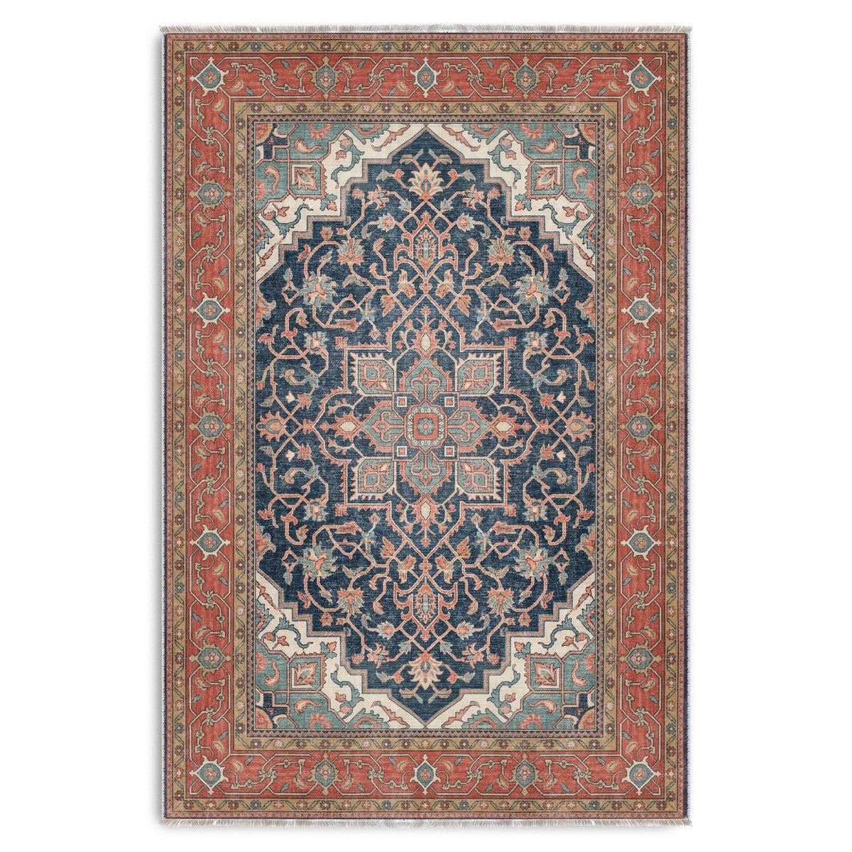 Tapis Classique Vintage Bleu Marine Lavable Dana, vue 10