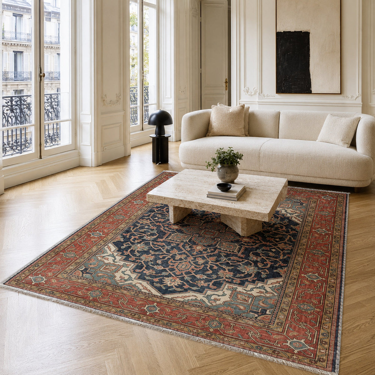 Tapis Classique Vintage Bleu Marine Lavable Dana, vue 3