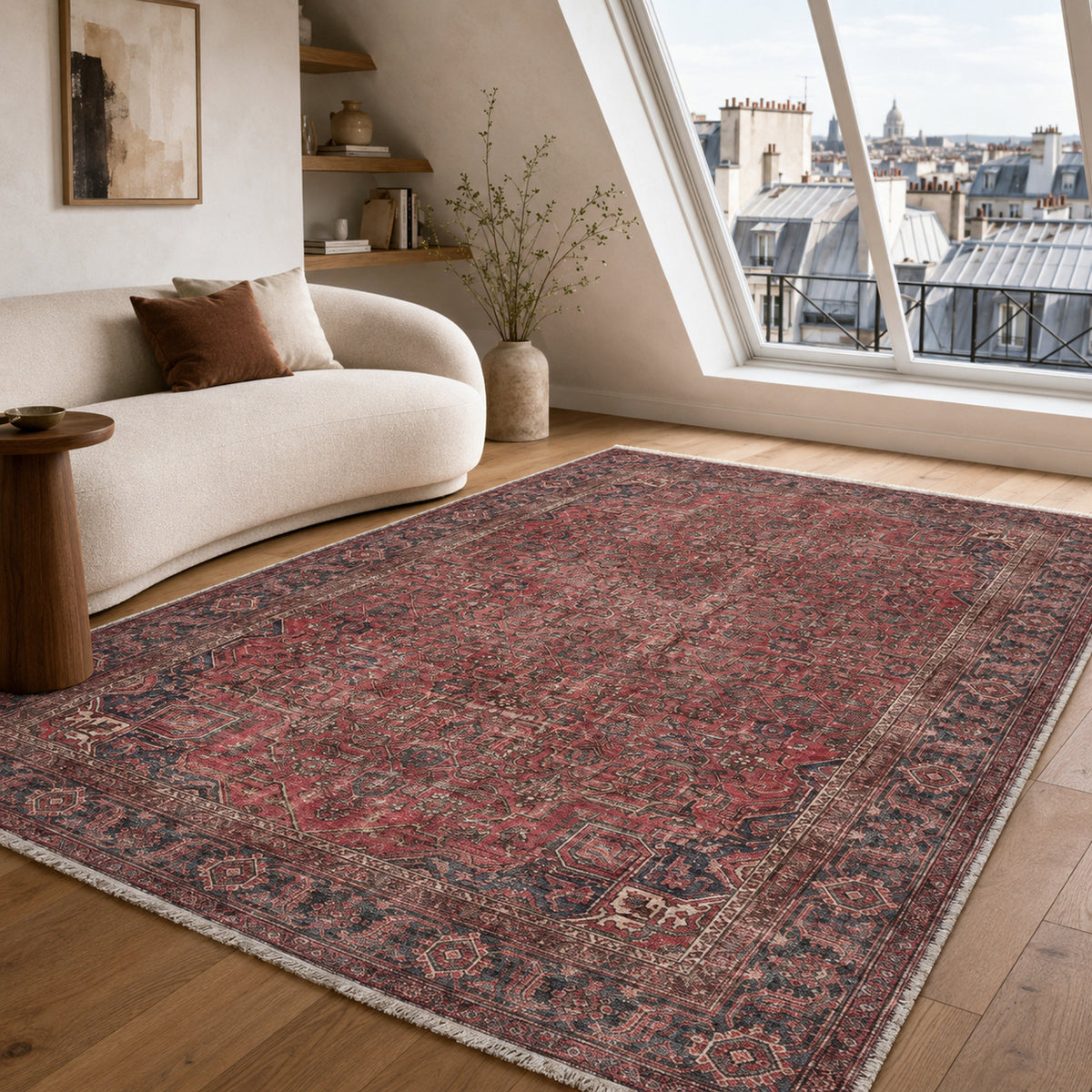 Tapis Vintage Bordeaux Lavable Baya, vue 6