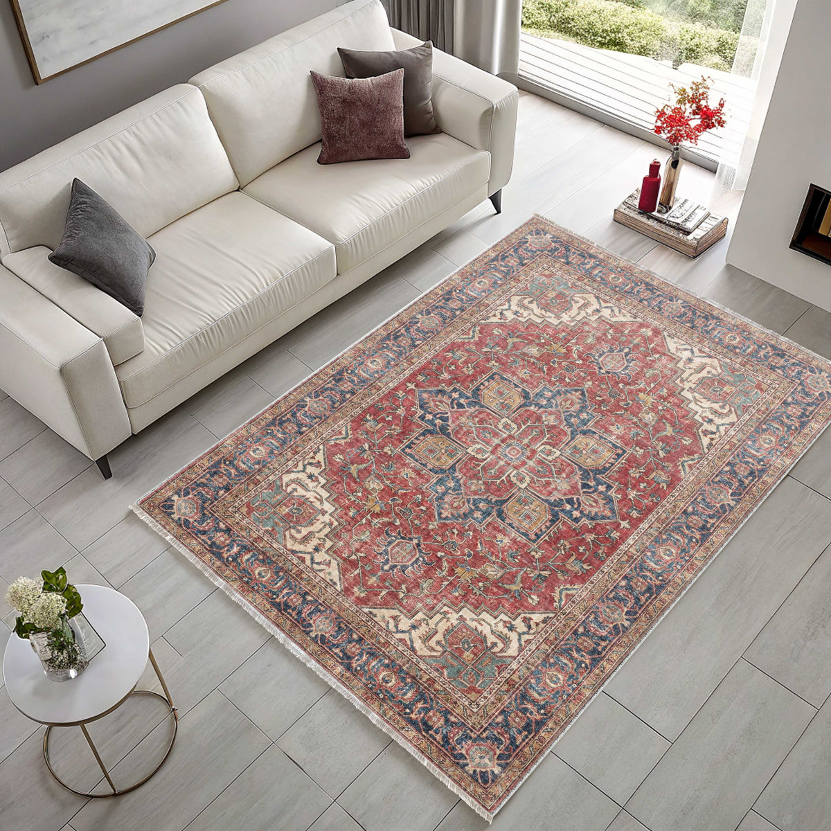 Tapis Classique Crème et Blanc Lavable Eline, vue 9