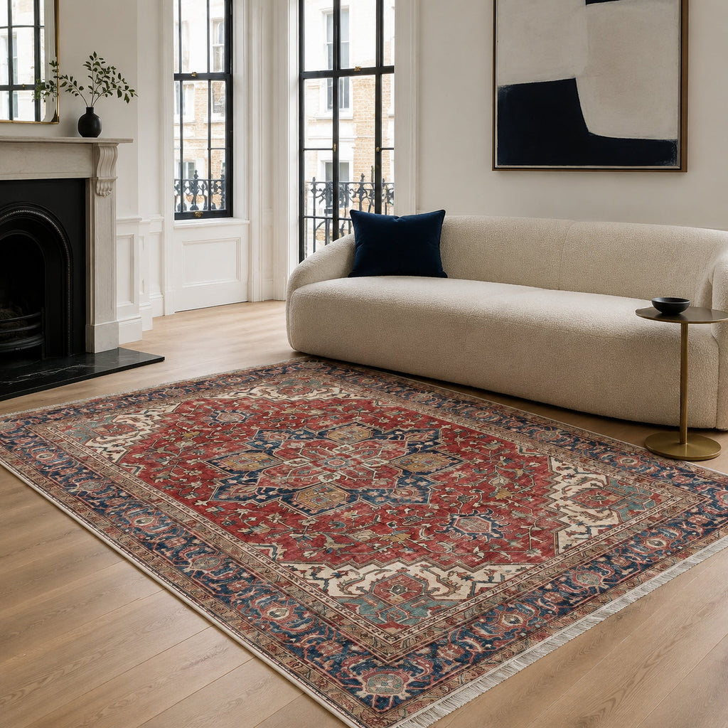 Tapis Classique Crème et Blanc Lavable Eline, vue principale