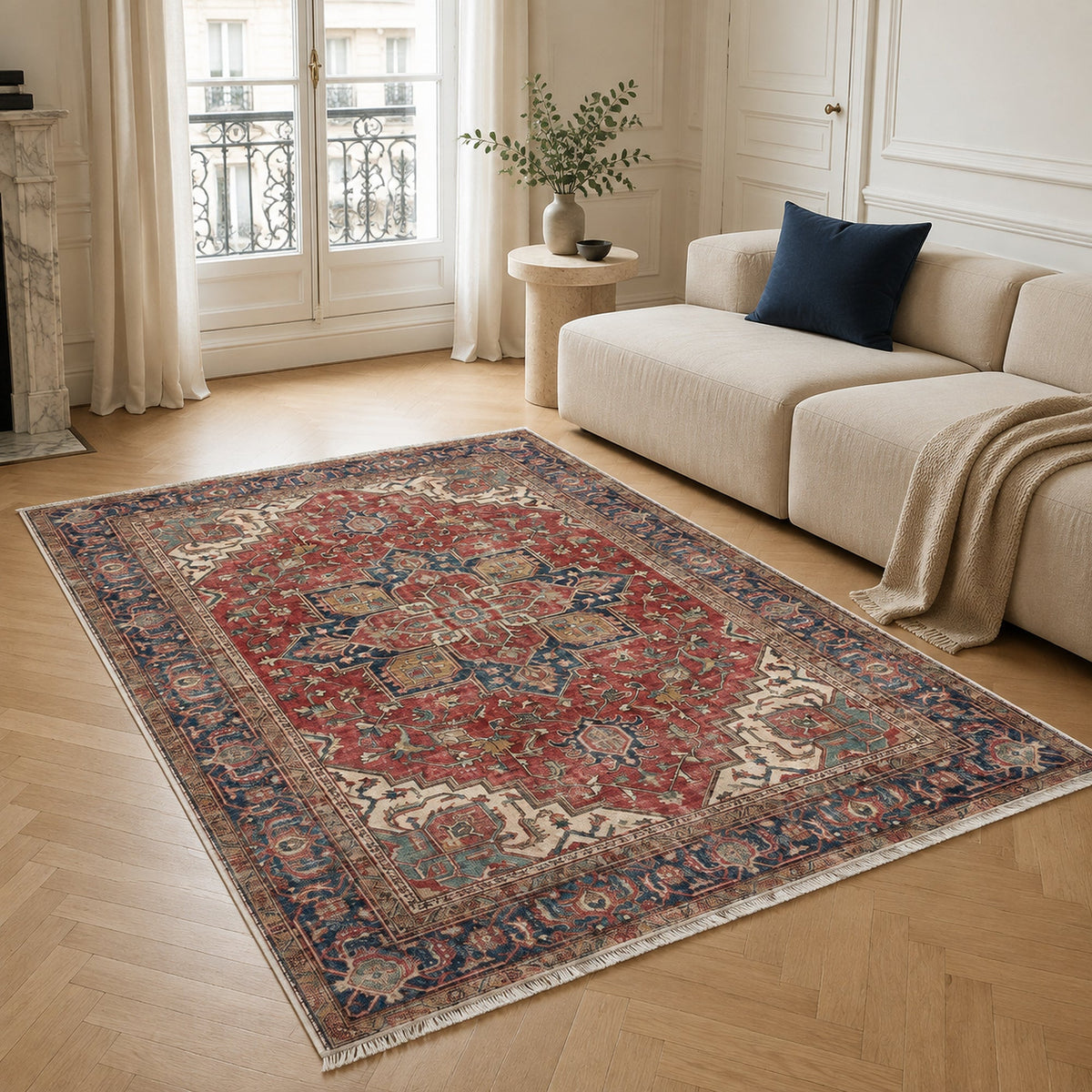 Tapis Classique Crème et Blanc Lavable Eline, vue 3