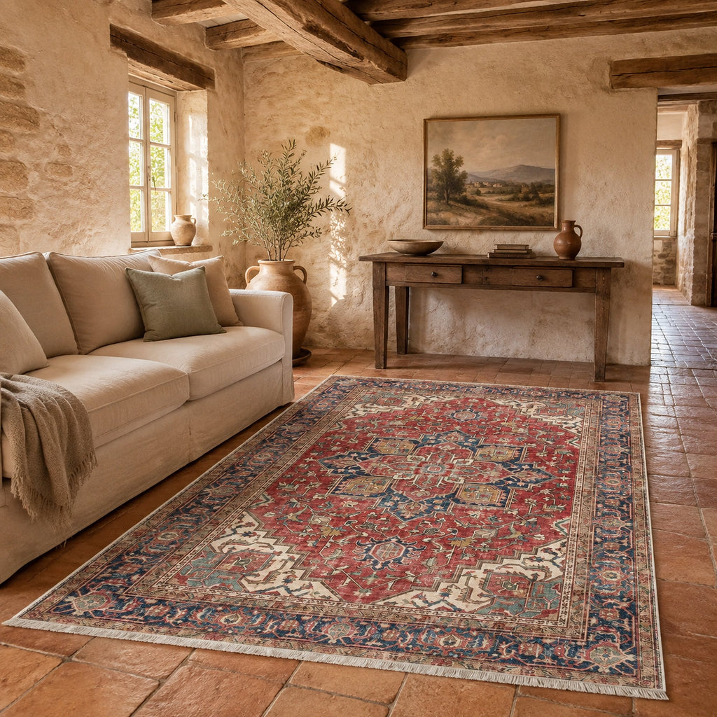 Tapis Classique Crème et Blanc Lavable Eline, vue 4