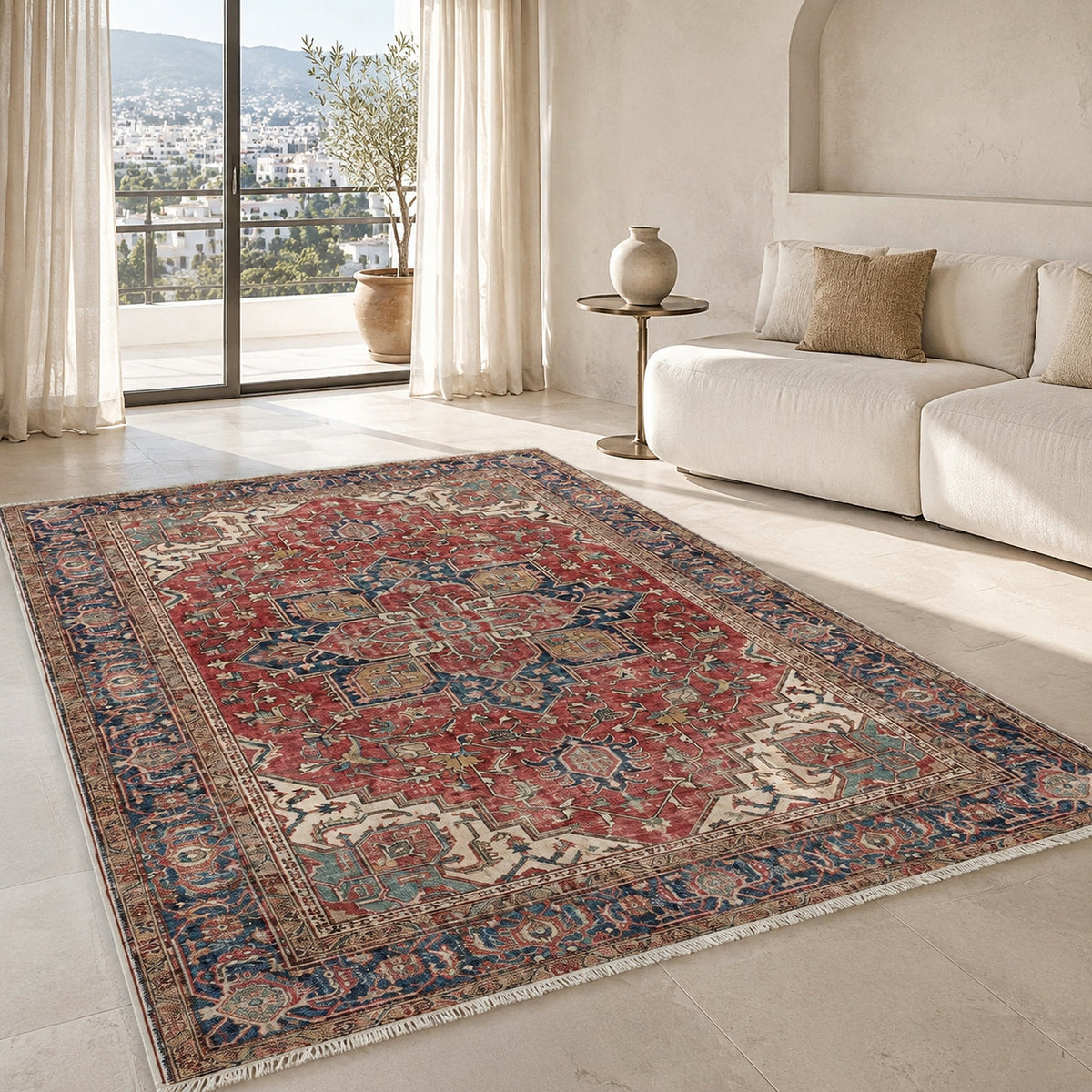 Tapis Classique Crème et Blanc Lavable Eline, vue 7