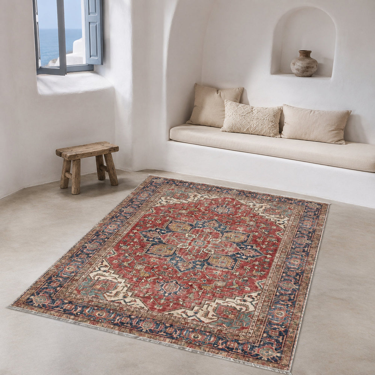 Tapis Classique Crème et Blanc Lavable Eline, vue 8