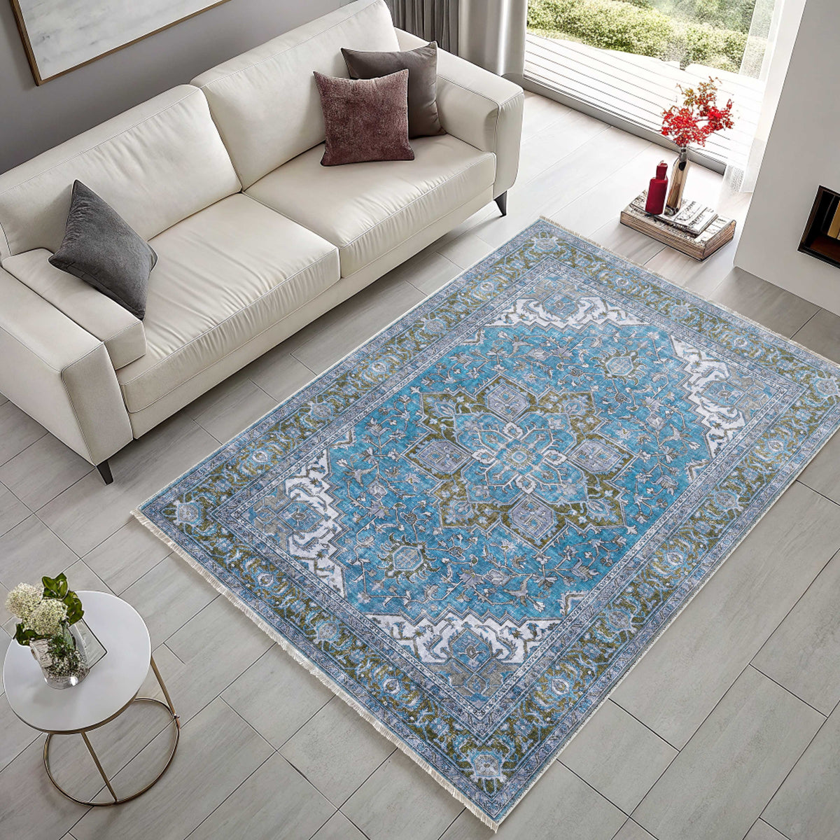 Tapis Classique Bleu Marine Lavable Baya, vue 9