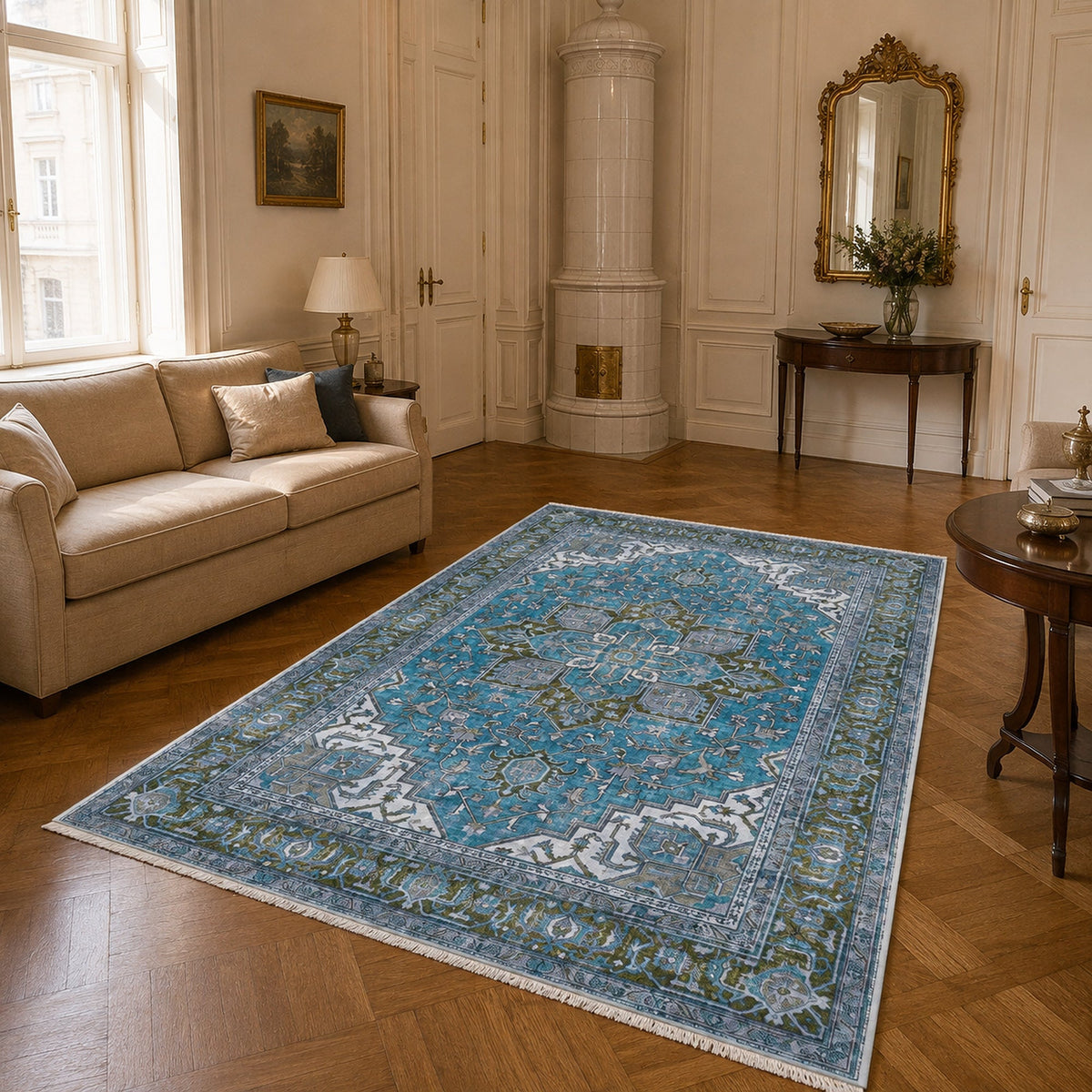 Tapis Classique Bleu Marine Lavable Baya, vue principale