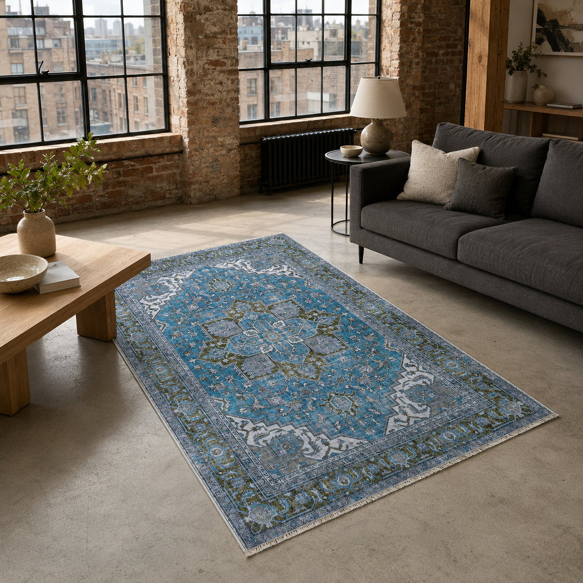 Tapis Classique Bleu Marine Lavable Baya, vue 3
