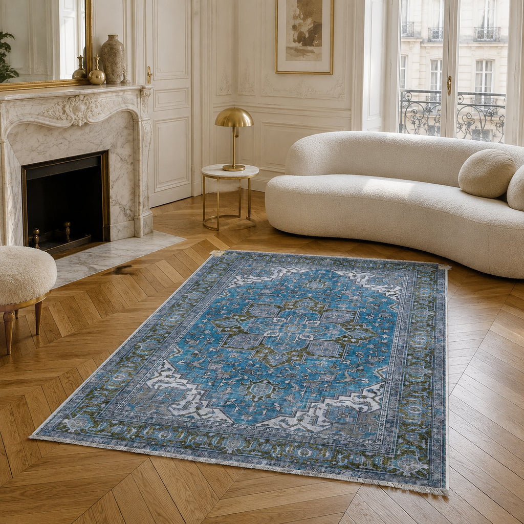 Tapis Classique Bleu Marine Lavable Baya, vue 4