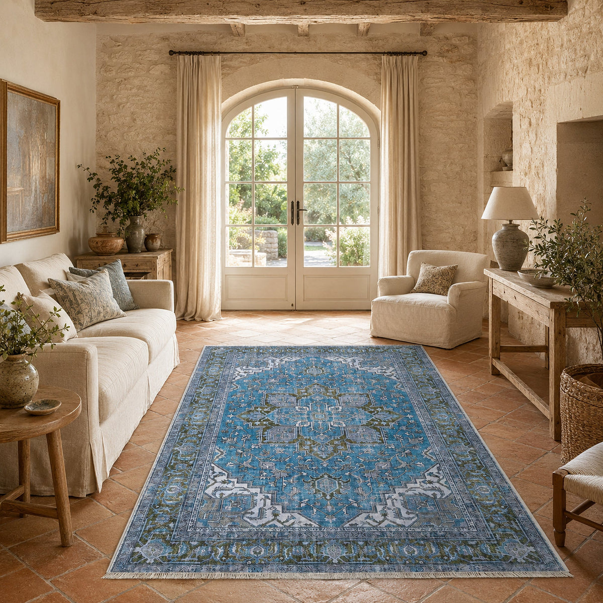 Tapis Classique Bleu Marine Lavable Baya, vue 5