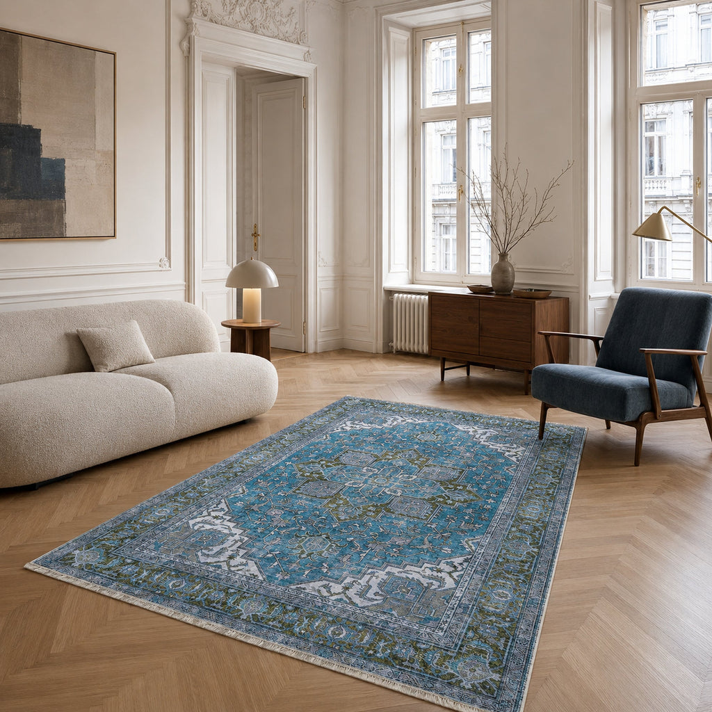 Tapis Classique Bleu Marine Lavable Baya, vue 6