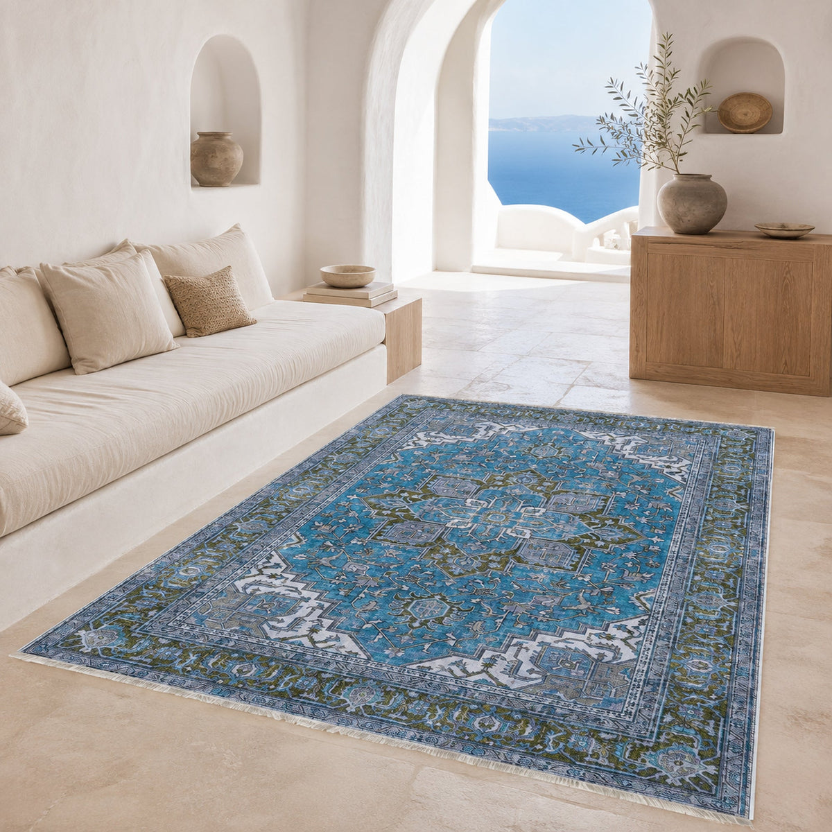 Tapis Classique Bleu Marine Lavable Baya, vue 7