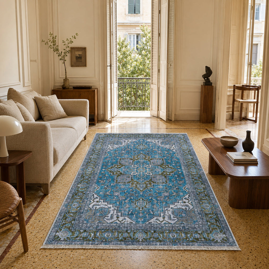 Tapis Classique Bleu Marine Lavable Baya, vue 8