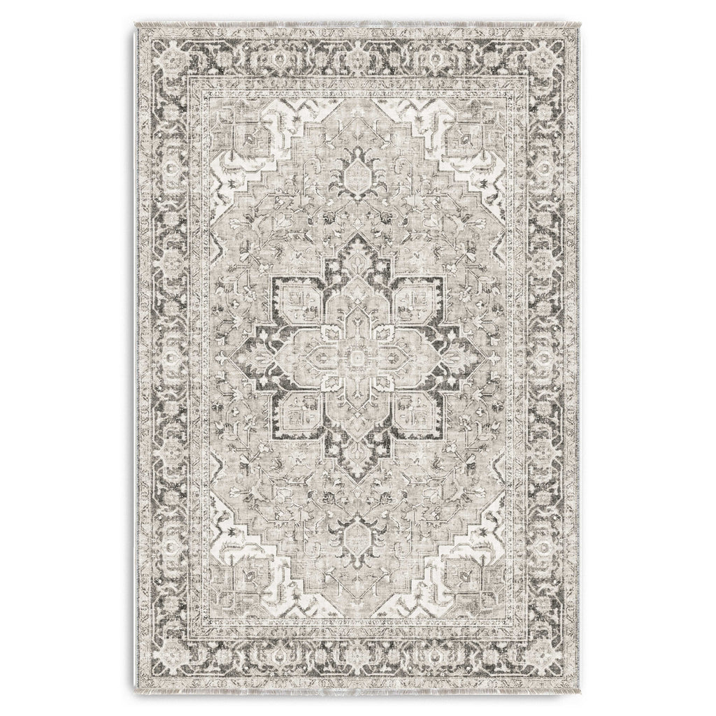 Tapis Géométrique Vintage Crème et Blanc Lavable Oriana, vue 10