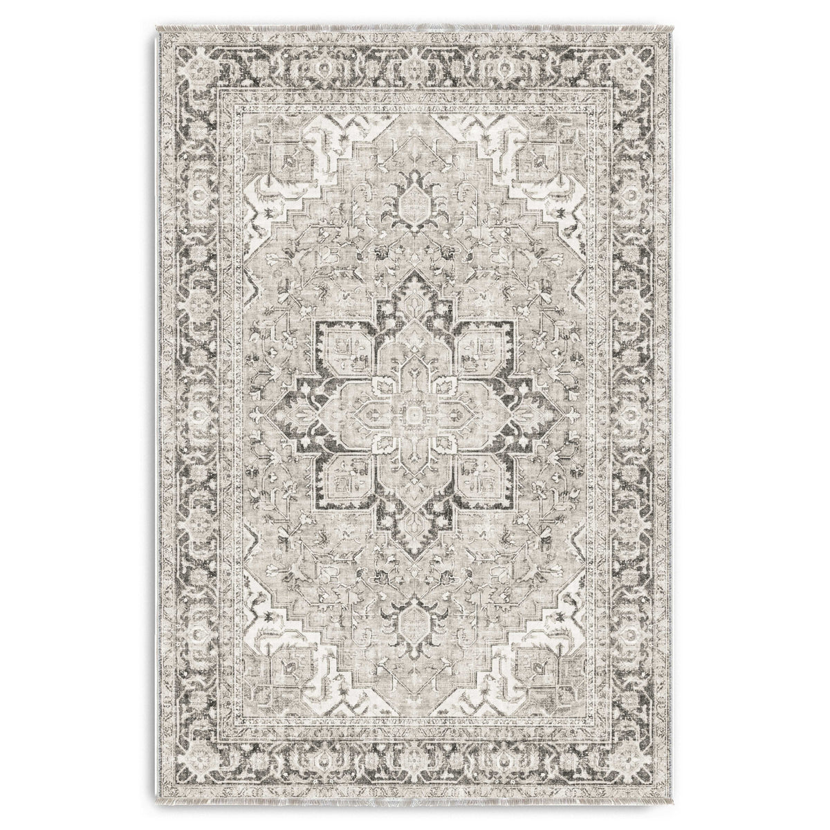 Tapis Géométrique Vintage Crème et Blanc Lavable Oriana, vue 10