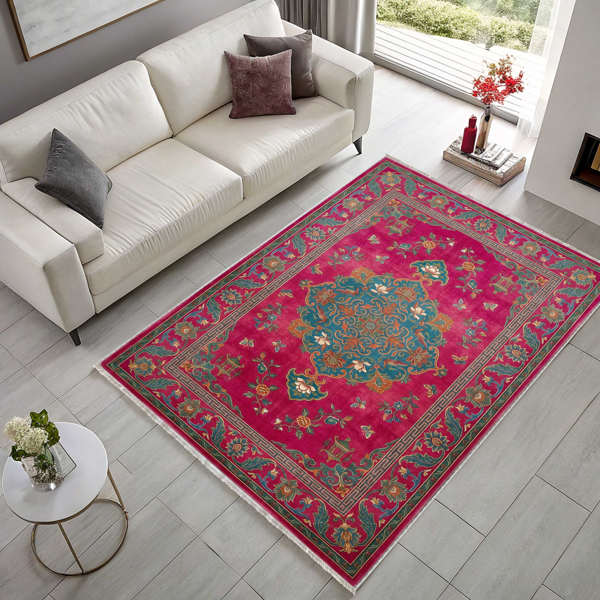 Tapis Géométrique Moderne Bordeaux Lavable Elvire, vue 9