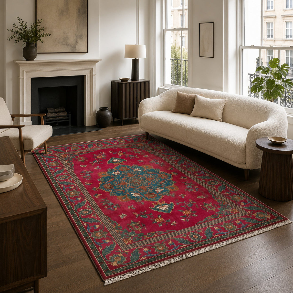 Tapis Géométrique Moderne Bordeaux Lavable Elvire, vue principale