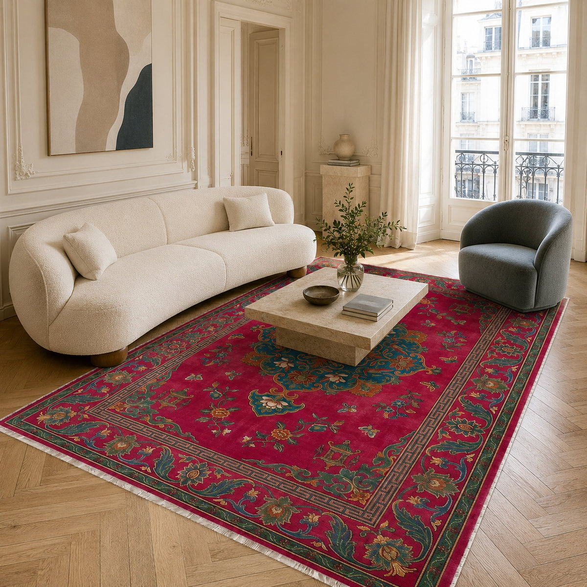 Tapis Géométrique Moderne Bordeaux Lavable Elvire, vue 3