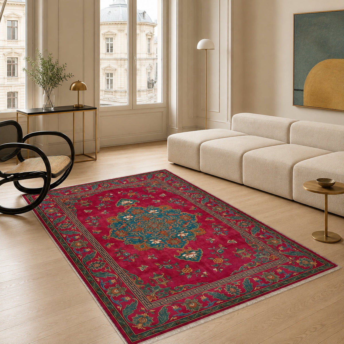 Tapis Géométrique Moderne Bordeaux Lavable Elvire, vue 5