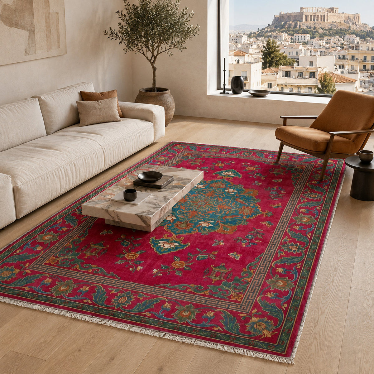 Tapis Géométrique Moderne Bordeaux Lavable Elvire, vue 7