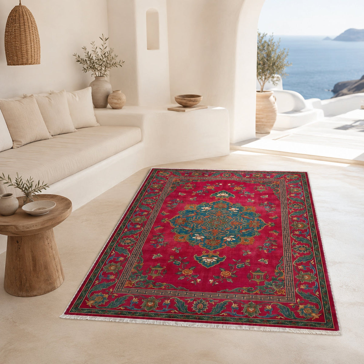 Tapis Géométrique Moderne Bordeaux Lavable Elvire, vue 8
