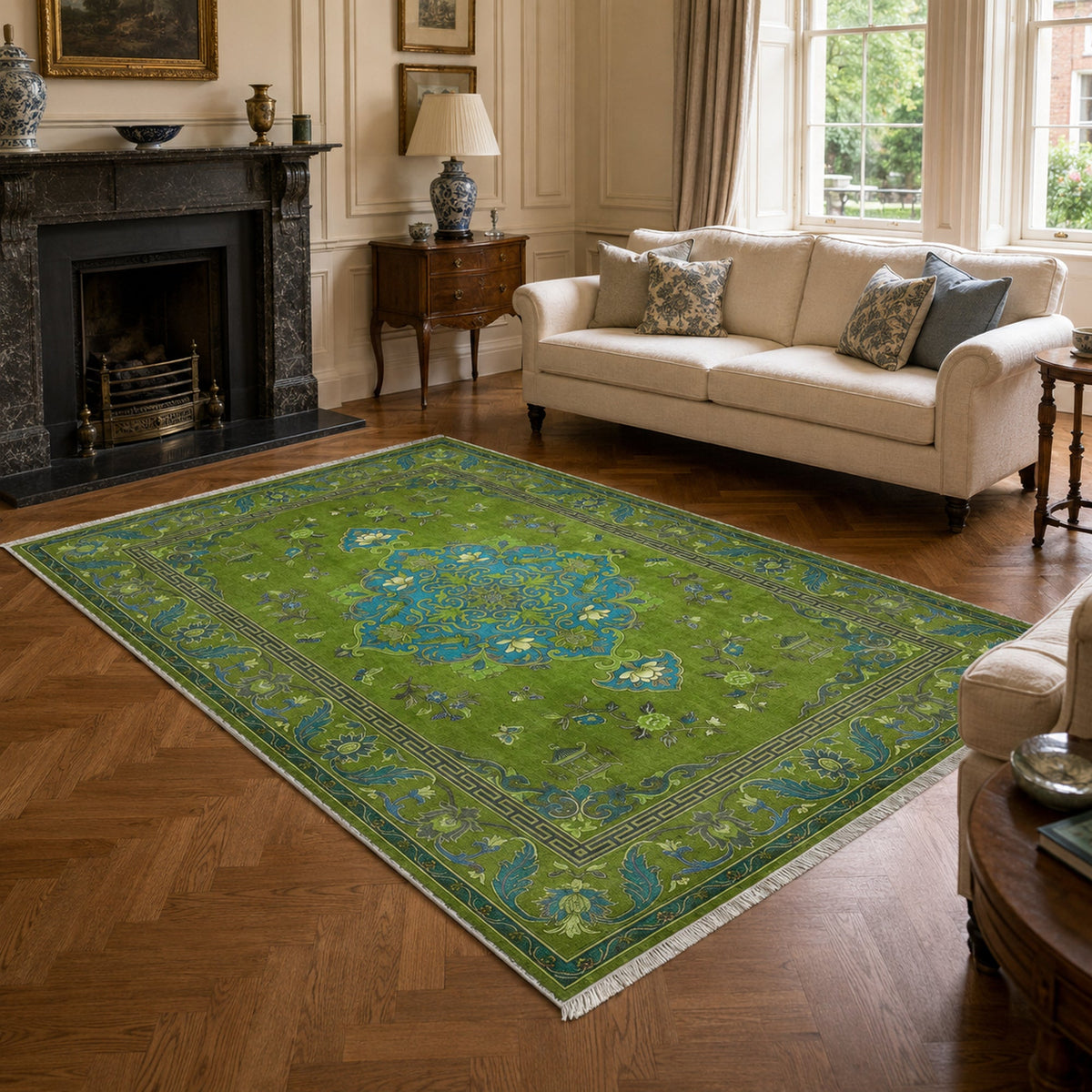 Détail du motif du tapis classique gris lavable Azalée