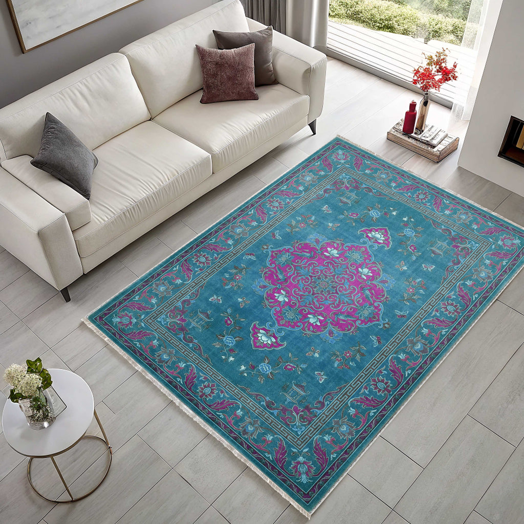Tapis Géométrique Moderne Bleu Marine Lavable Isaline, vue 4
