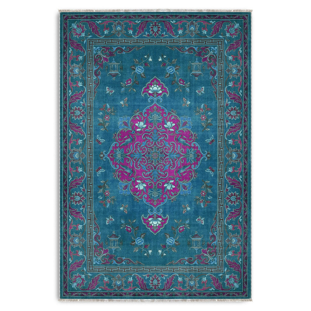 Tapis Géométrique Moderne Bleu Marine Lavable Isaline, vue 5