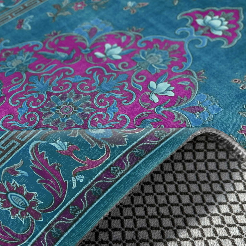Tapis Géométrique Moderne Bleu Marine Lavable Isaline, vue 8