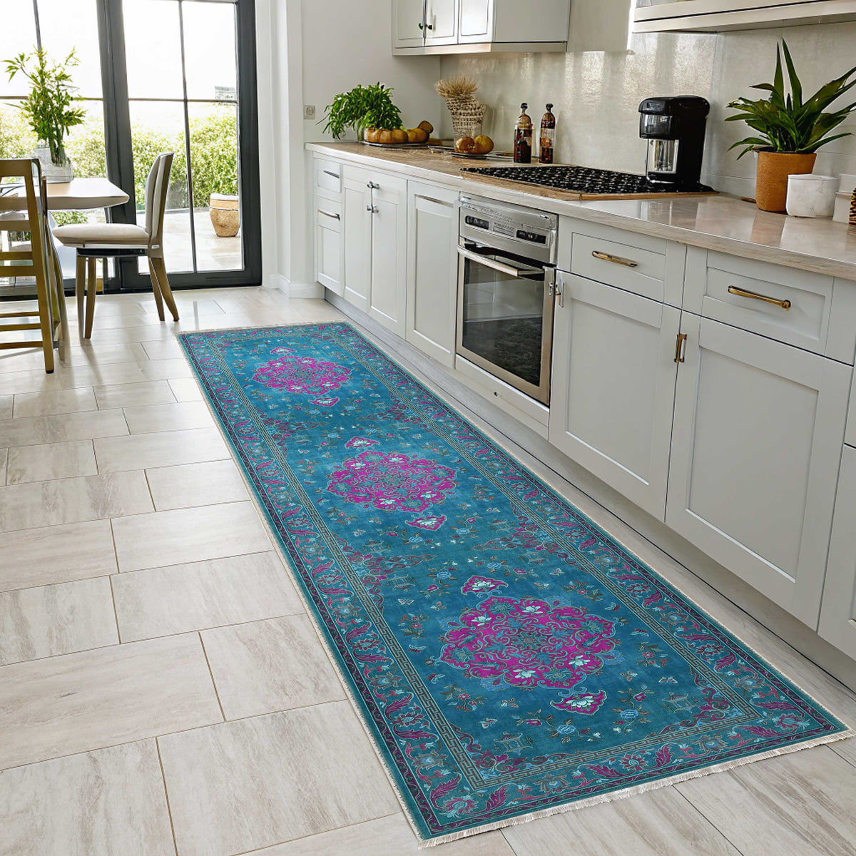Tapis Géométrique Moderne Bleu Marine Lavable Isaline, vue 9