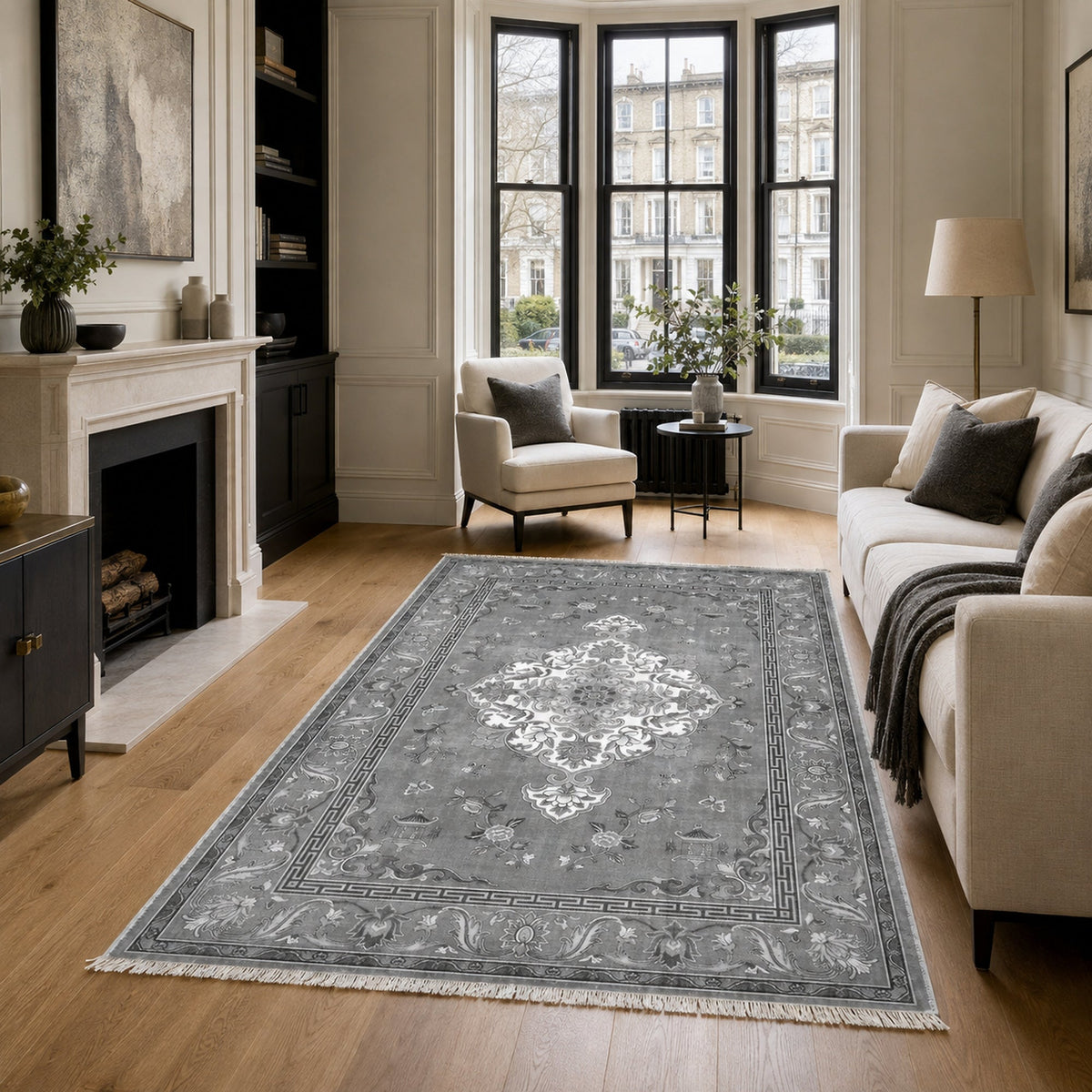Tapis Classique Gris Lavable Lorena, vue principale