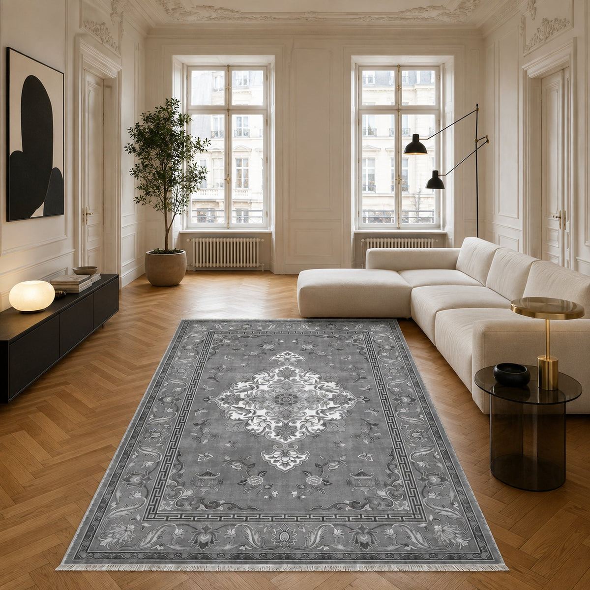 Tapis Classique Gris Lavable Lorena, vue 5