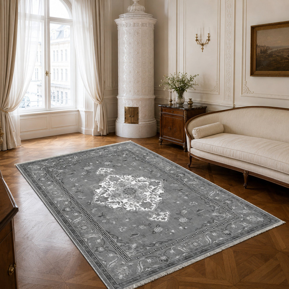 Tapis Classique Gris Lavable Lorena, vue 6