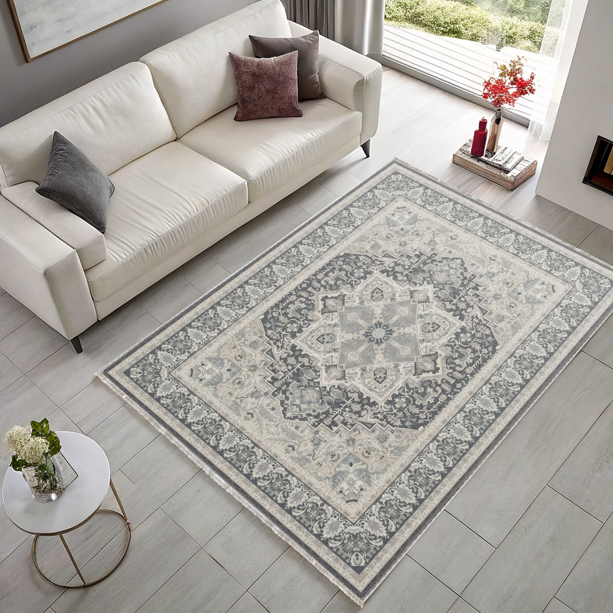 Tapis Classique Crème et Blanc Lavable Odette, vue 9