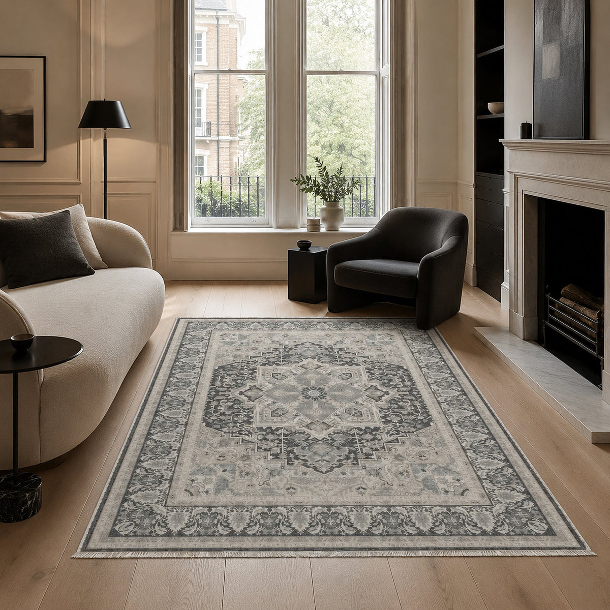 Tapis Classique Crème et Blanc Lavable Odette, vue principale
