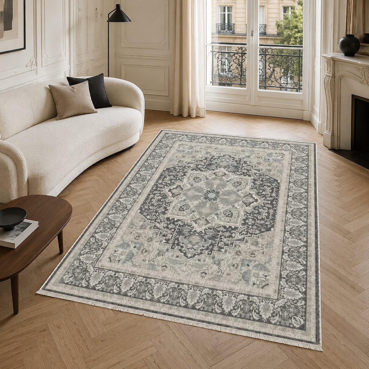 Tapis Classique Crème et Blanc Lavable Odette, vue 3