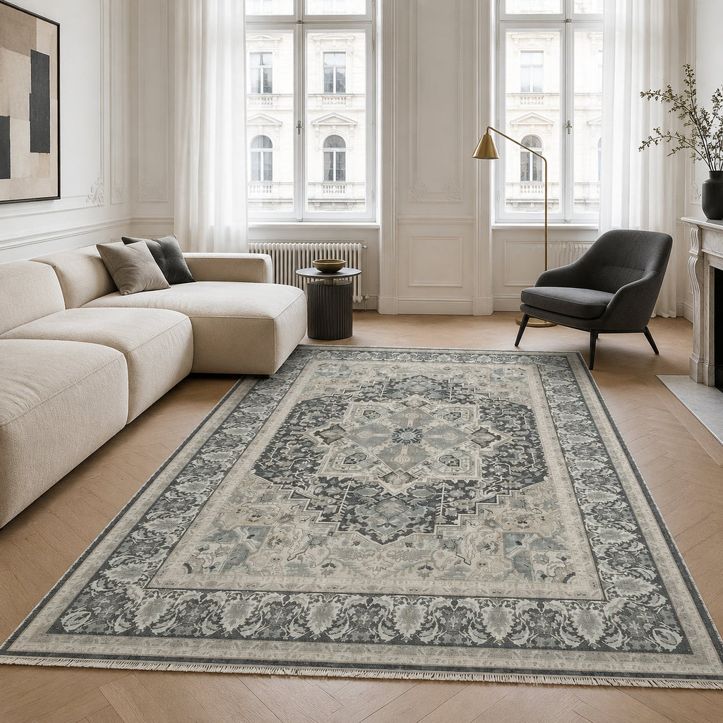 Tapis Classique Crème et Blanc Lavable Odette, vue 5