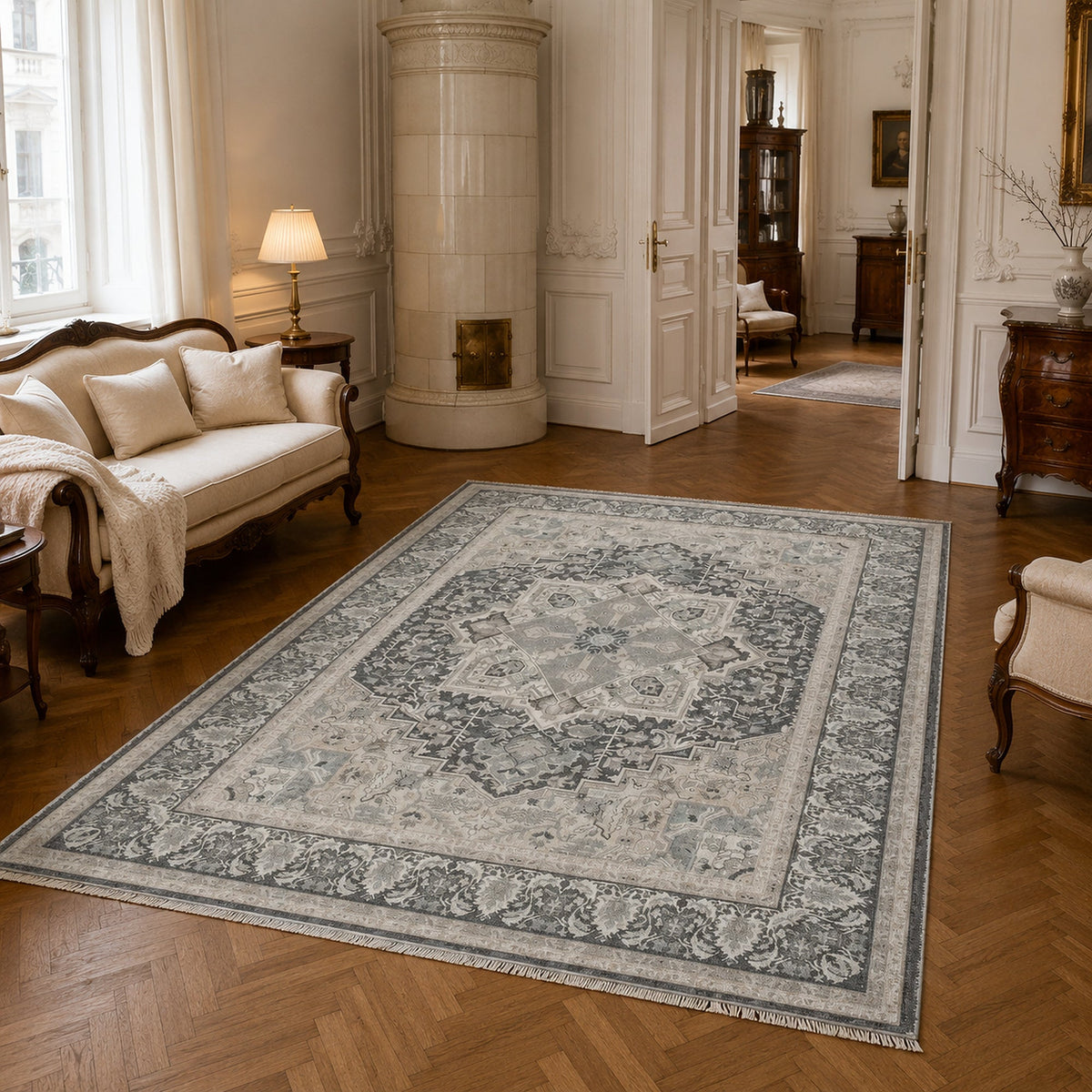 Tapis Classique Crème et Blanc Lavable Odette, vue 6