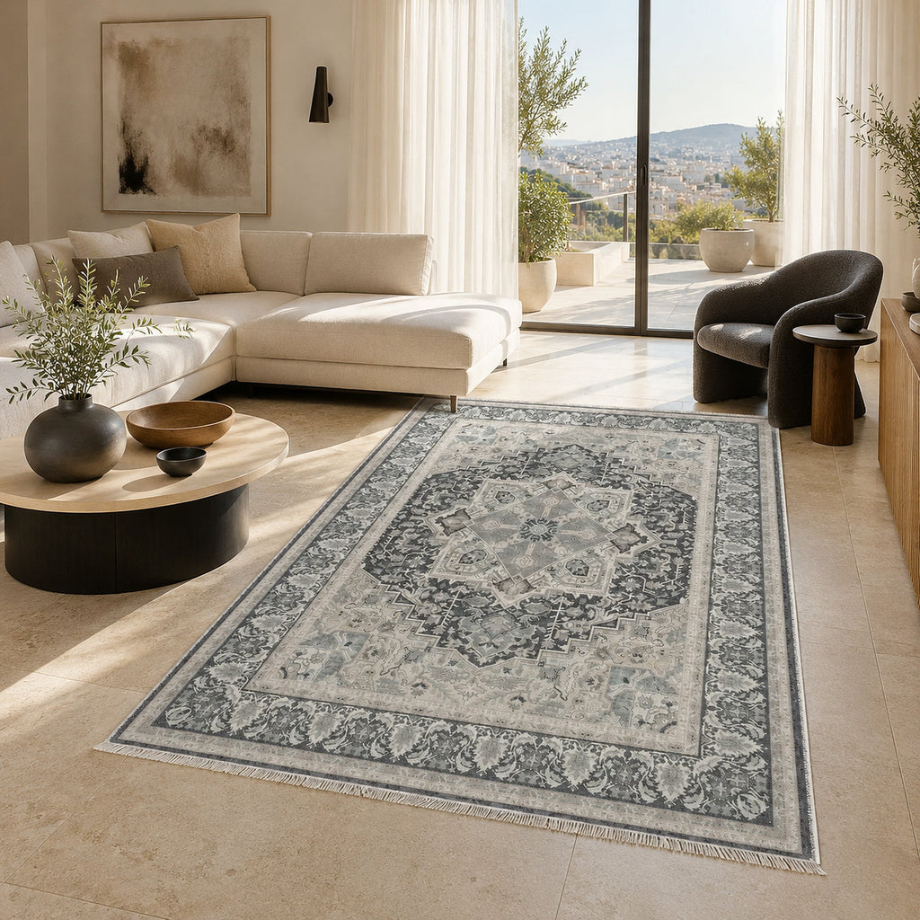 Tapis Classique Crème et Blanc Lavable Odette, vue 7