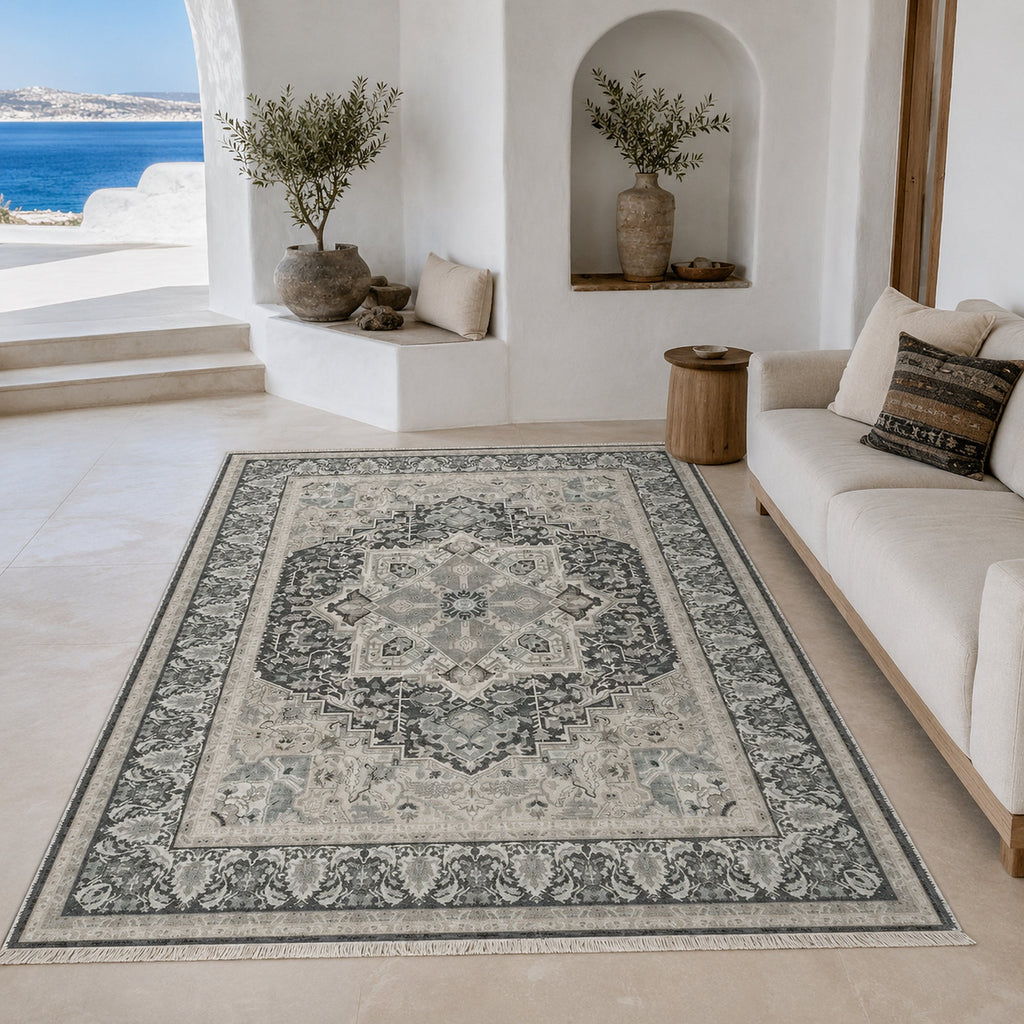 Tapis Classique Crème et Blanc Lavable Odette, vue 8