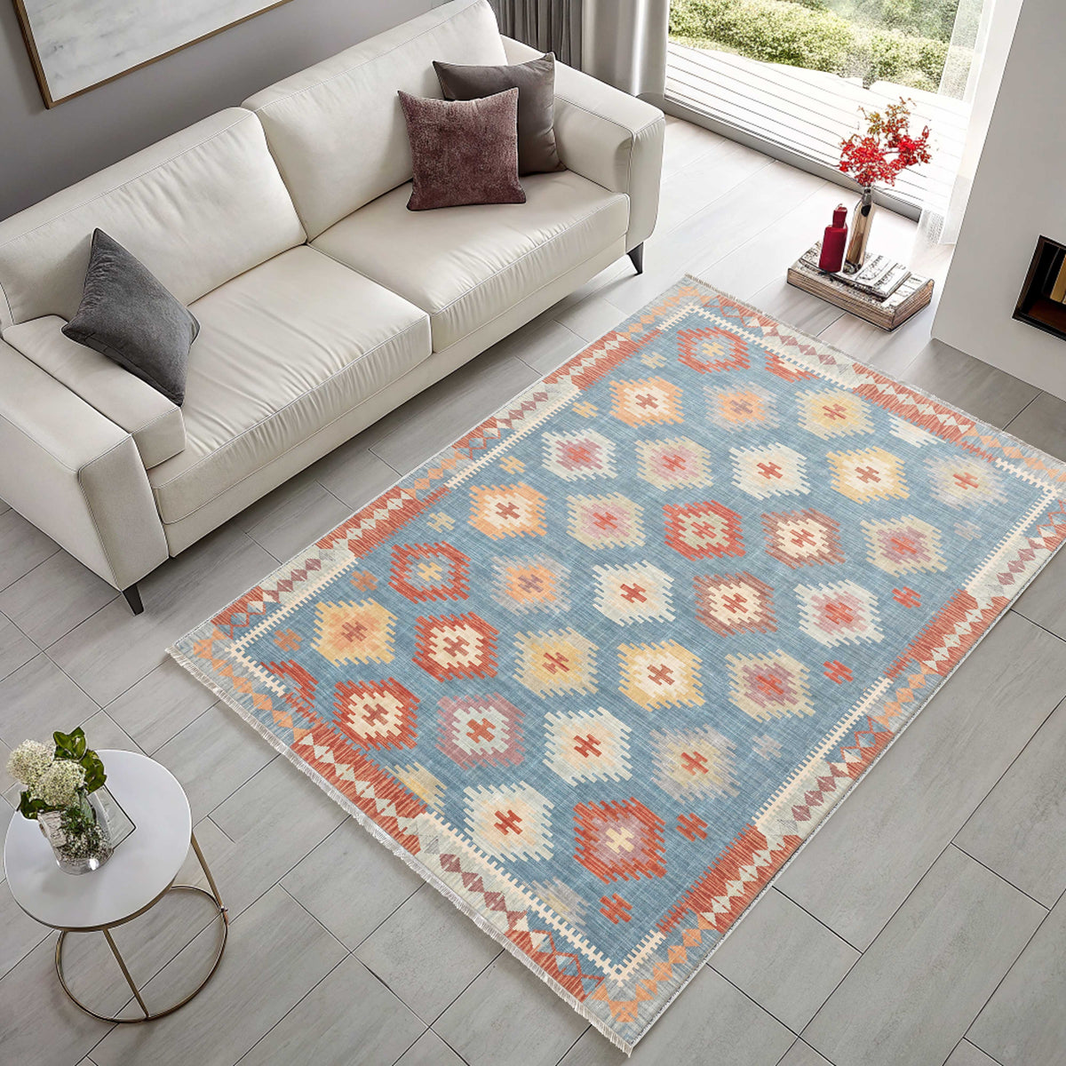 Tapis Ethnique Bleu Marine Lavable Maëlle, vue 9