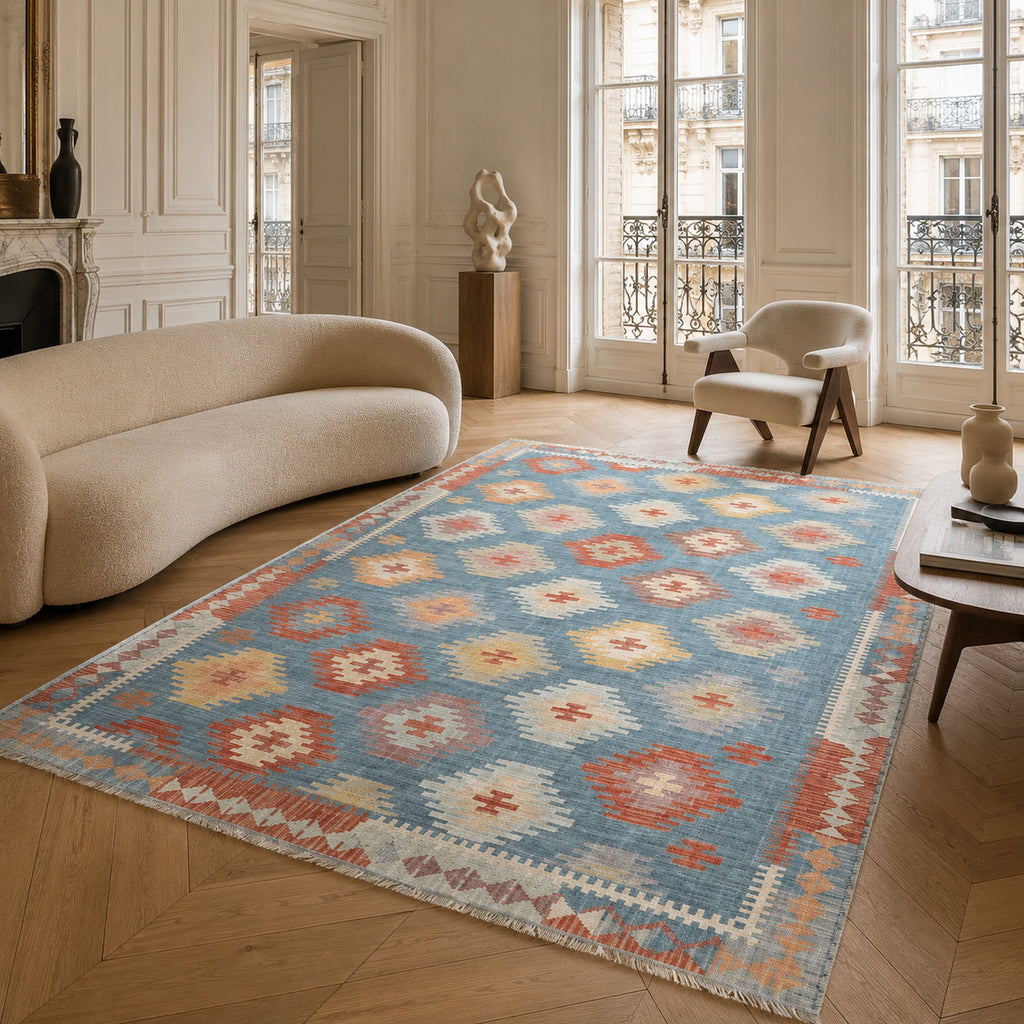 Tapis Ethnique Bleu Marine Lavable Maëlle, vue 3
