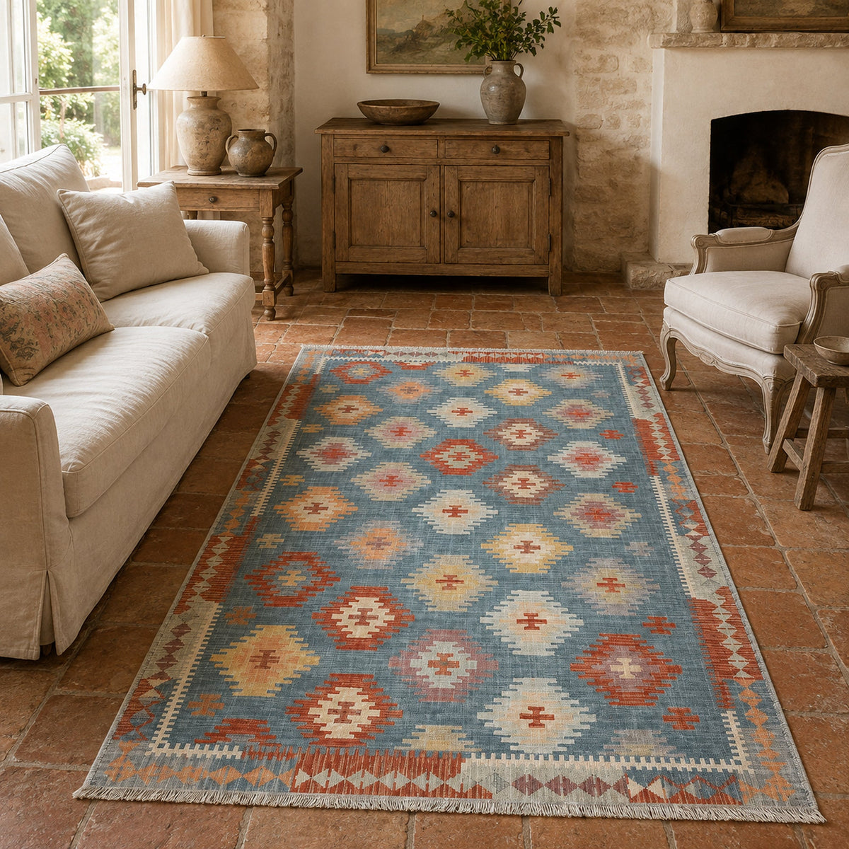 Tapis Ethnique Bleu Marine Lavable Maëlle, vue 4