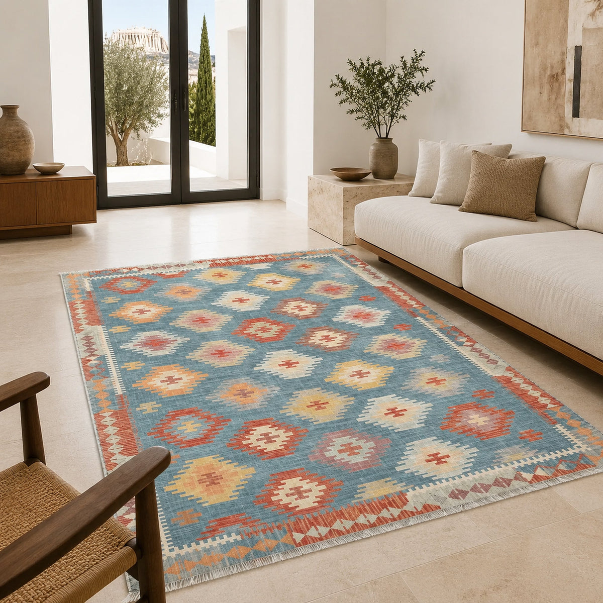 Tapis Ethnique Bleu Marine Lavable Maëlle, vue 7