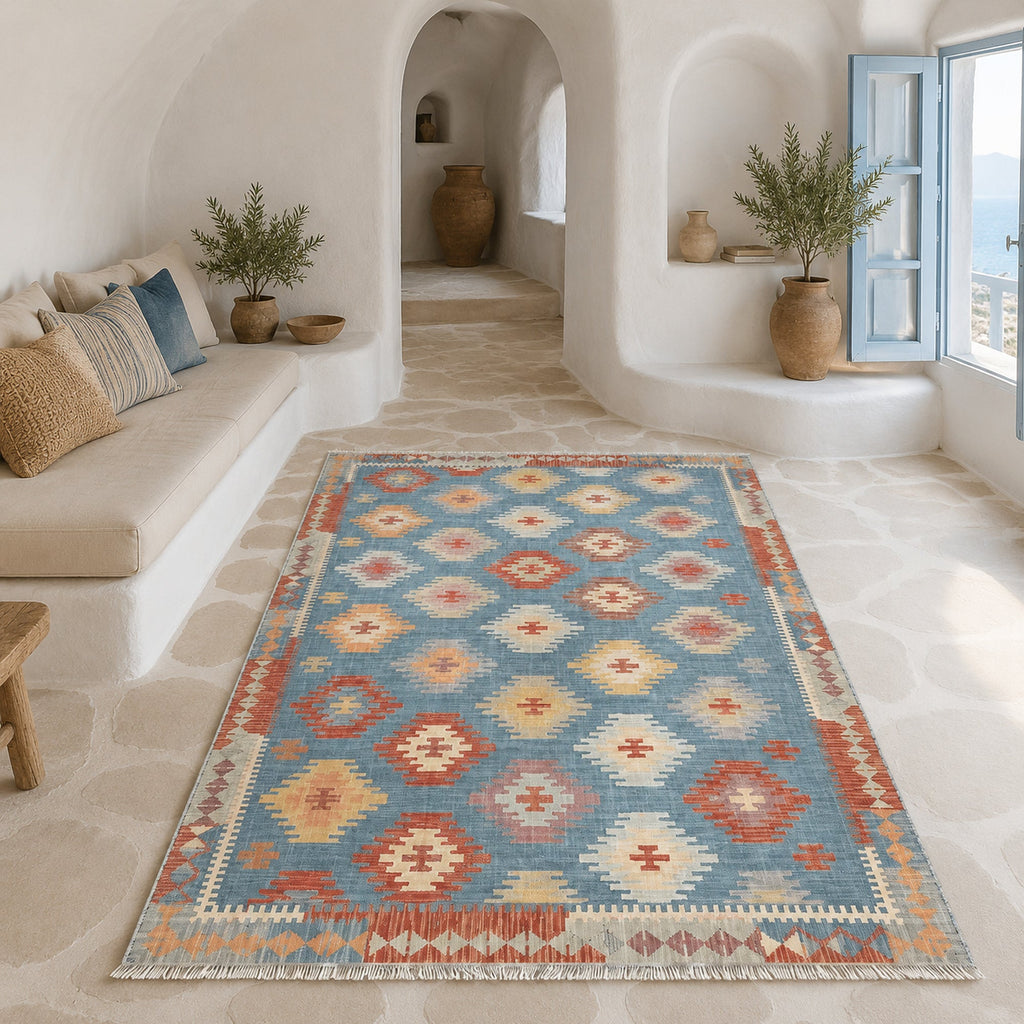 Tapis Ethnique Bleu Marine Lavable Maëlle, vue 8